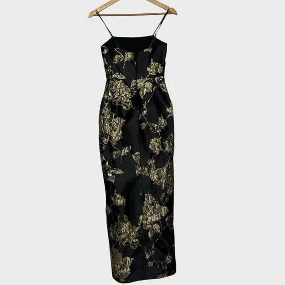 Lulus Charming Beauty XS Black Gold Floral Maxi Dress Wedding Guest V-Neck - Picture 11 of 11